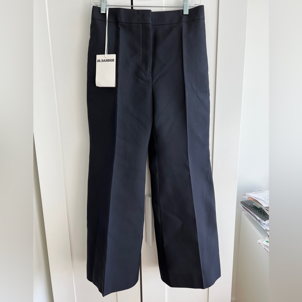 NWT trousers Jil Sander, silk blend, size 34 fr., US 2, blue
